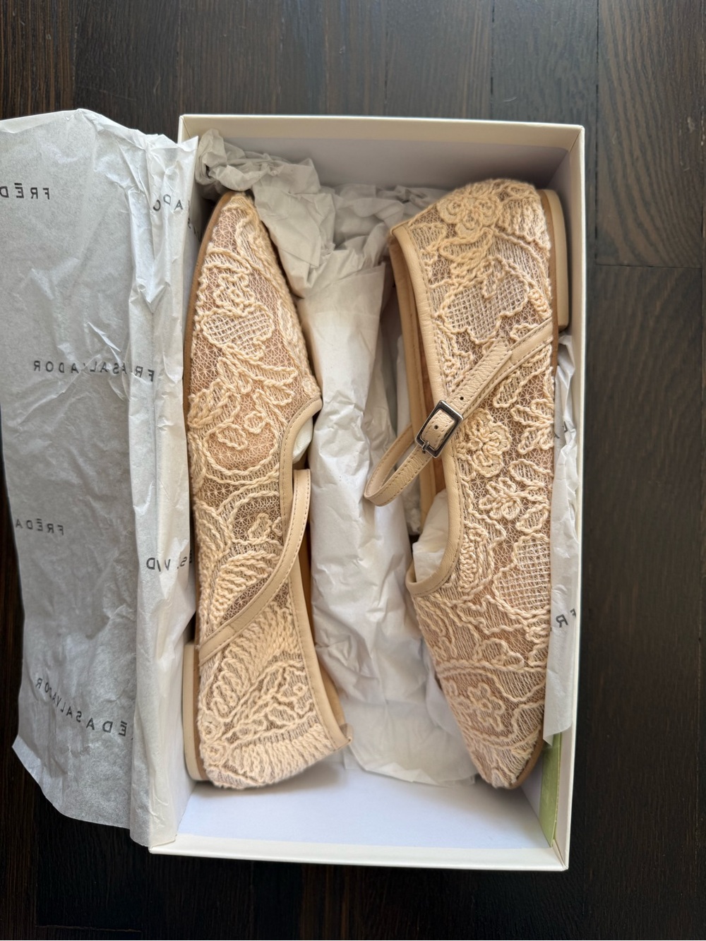 Freda Salvador Cream Lace Mary Jane Flats View 3